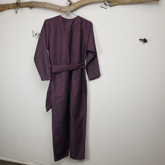 No brand striped button front belted jumpsuit - Picture 3 of 5